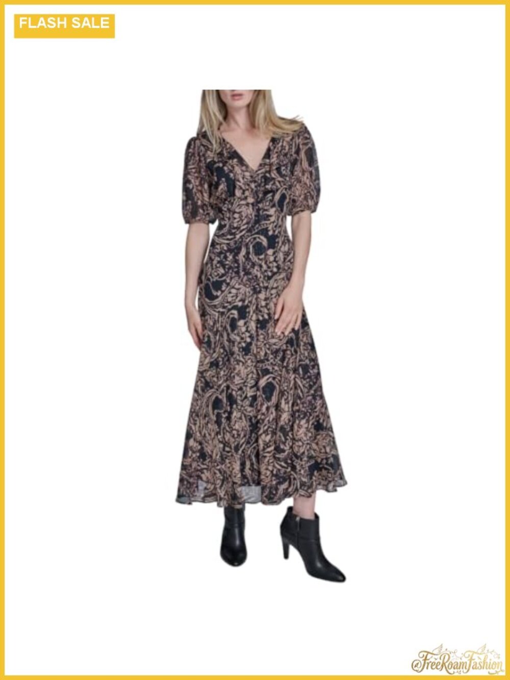 Chiffon A-Line Maxi Dress Puff Sleeve Open Back